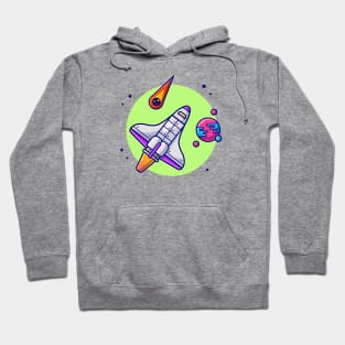 Space Shuttle Flying with Planet and Meteorite Space Cartoon Vector Icon Illustration Hoodie